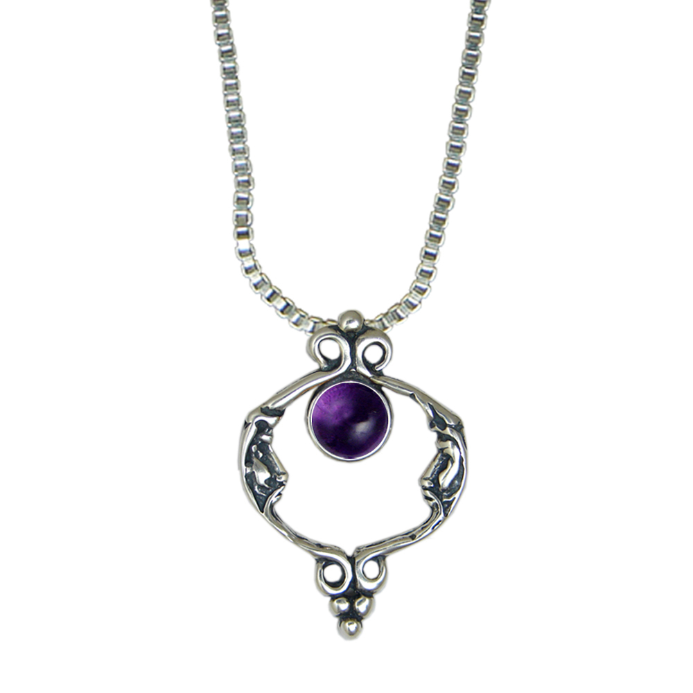 Sterling Silver Unusual Double Moon Necklace With Amethyst